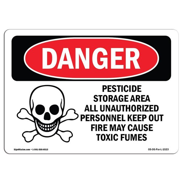 Signmission OSHA Danger Sign, 12" Height, 18" Width, Aluminum, Pesticide Storage Area, Landscape, 1218-L-1523 OS-DS-A-1218-L-1523